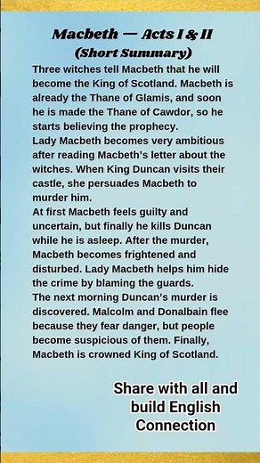 Macbeth Acts 1 & 2 Summary, Themes, Characters, Quotes | William Shakespeare Notes for Class 11 ISE