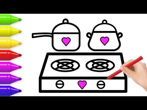 How to draw kitchen utensils for kids? | Teach kids to draw kitchen utensils and color| Kids Drawing