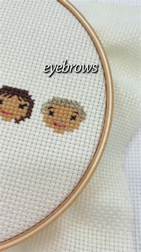 Stitch People | Cross-Stitch Portraits on Instagram: "Eyebrows can add a lot of personality for characters who need it! Here's how:⁠ ⁠ 1. Use one or two threads of floss in a color that matches your character's features. If they have thin, but expressive eyebrows, use one thread. If they have thick, bushy eyebrows, use two.⁠ ⁠ 2. Stitch a single, horizontal straight stitch one square above the eye.⁠ ⁠ 3. Stitch a half-length diagonal stitch outward-and-down from the outer edge of the eyebrow. Us