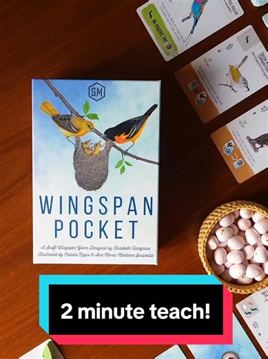 Wingspan Pocket teach in two minutes or less 🦅 We've been absolutely loving this game recently so to show you what it's all about, here's how to play in a nutshell – even if you're unfamiliar with the original like us, you'll pick it up in no time! Let us know if you have any questions about this game, but we'd love to hear your thoughts if you've played it too 💛 #boardgames #wingspan #cardgames #familygames #nerdy