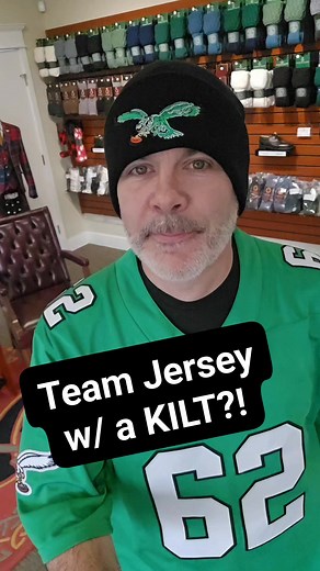 8.3K views · 181 reactions | Would you wear a sports team jersey with a kilt? If you do, what team? . ALSO, what is the final score going to be on Sunday? Guess in the comments. . #usakilts #philadelphiaeagles #superbowl #kilt | USA Kilts | Facebook