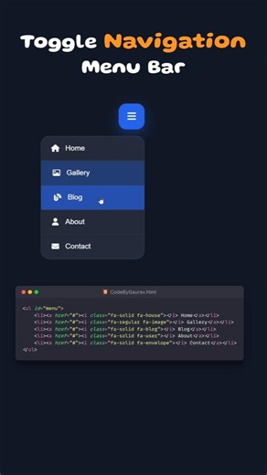 ✨Modern Toggle Navbar (HTML, CSS & JS) 💻#webdevelopment #html #css #javascript #viral #trending