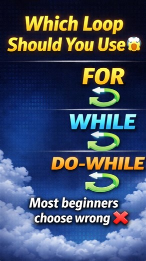 VIZ CODE on Instagram: "Which loop should YOU use? 🤯 FOR 🔁 WHILE 🔁 or DO-WHILE? Most beginners choose wrong ❌ #coding #programming"