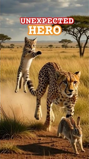 A Brave Kitten Saves a Rabbit from a Cheetah. #cutekitten #shorts