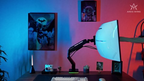 Ultrawide Monitor arm for 17-49'' Heavy Duty Screen up to 44lbs, Gas Spring Single Monitor Arm with RGB Light, Adjustable Gaming Computer Monitor Arm for Desk, Black