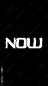 Text with glitch effect falling down the screen forming a trail, displaying "act now" in pixelated style with glow.