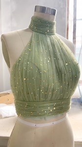 6.2M views · 85K reactions | Making a halter high neck star tulle mini sage green dress #dress #fashion #creative #hautecouture #promdress #prom2025 #wedding #bridal #couturefashion #elegantstyle | Miss Jophiel | Facebook