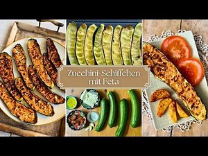 Perfect for meal prep: Vegetarian zucchini boats filled with feta cheese from the air fryer / oven
