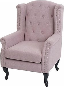 Mendler Sessel Chesterfield, Relaxsessel Clubsessel Ohrensessel, wasserabweisend Stoff/Textil - Hellrosa ohne Ottomane