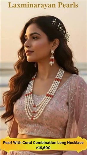 Pearl With Coral Combination Long Necklace Set From Charminar Hyderabad.
