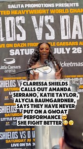 103K views · 1.3K reactions | Claressa Shields says She is levels above EVERY fighter! Says Alycia Baumgardner, Serrano, & Katie Taylor last fights are nothing like her fights! 勞 #boxing #boxingnews #ClaressaShields | Sayyid McKinney | Facebook