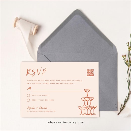 RSVP Card Editable Template Canva: Hand-drawn Champagne Tower (digital Download) - Etsy