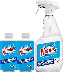 Windex Glass Cleaner Concentrate Starter Pack, Re-usable Trigger Bottle and Two 2.9 Ounce Refills