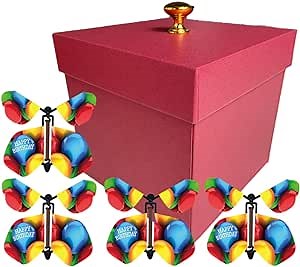 Red Exploding Butterfly Box with Birthday Flying Butterflies (Birthday Balloons Flying Butterfly x 4)