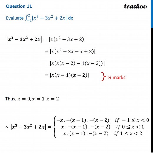 [Class 12] Evaluate Integal: ∫ |x^3 - 3x^2   2x| dx from -1 to 2