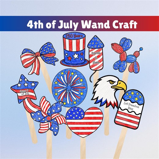 4th of July Coloring Crafts for Kids Printable, Independence Day coloring craft, Fourth of July Fan Craft, USA 250 years Coloring Pages