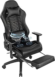 Blue Whale Heavy Duty Gaming Chair with Air-Cooling System, 350LBS Reinforced Nylon Base, High Back Racing Computer Adjustable Linked Armrest, PU Leather Ergonomic Office Chair, Cooling Black