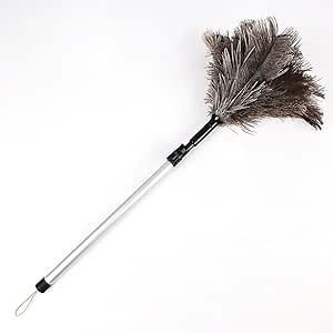 Extendable Ostrich Feather Duster 26-49 Inch, Natural Cleaning Duster with Aluminum Extension Pole Reusable for High Ceilings, Fans, Blinds, Furniture, Interior & Roof Dusting