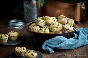 Moist, tender mini chocolate chip muffins made from coconut flour. Perfect for your low carb diet! https://www.lowcarbmaven.com/one-carb-mini-coconut-milk-muffins/ | Low Carb Maven