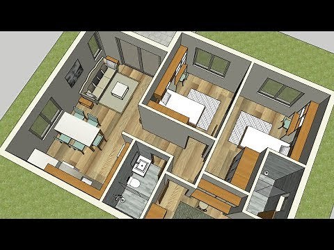 90m2 - House plan and Interior plans / 3 bedrooms and 2 bathrooms