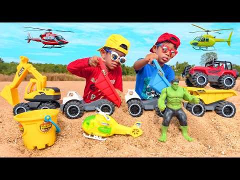 Kids Rescue Stuck Vehicle with Bruder Crane | Kids Build and Play with Tractor and Construction Toys