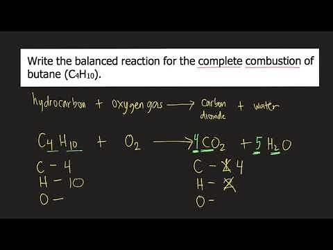 Write the balanced reaction for the complete combustion of butane (C4H10).