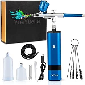 Airbrush Kit with Compressor, Portable Cordless Air Brushes for Painting, 32PSI Mini Handheld Airbrush kit Dual Action 0.3mm Tip for Model, Nail, Tattoo, Cake Decorating, Rechargeable
