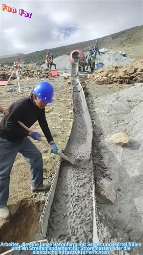 Die Kunst des Gießens: Stein und Mörtel füllen die Grabenform