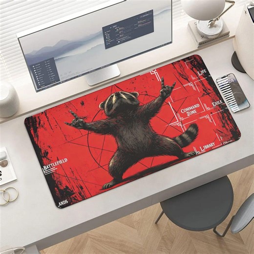 Rockstar Raccoon MTG Playmat - Devil Horns Pentagram Command Zone Custom Mat - Etsy