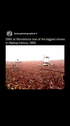 847K views · 31K reactions | DMX’s performance at Woodstock ‘99 is one of the most iconic moments in hip-hop history. The festival, aimed at celebrating the 30th anniversary of the original Woodstock, took place in Rome, New York. DMX took the stage in front of a massive crowd, estimated to be over 200,000 people. | History In Pictures | Facebook