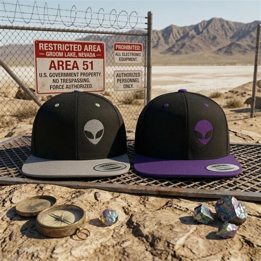 Embroidered Alien Face Hat, Two Tone Snapback Cap, Sci Fi Baseball Hat, UFO Extraterrestrial Cap, Festival Streetwear Cap, Space Gift