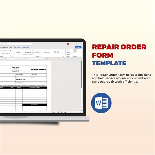 Editable Repair Order Form - Cars, Trucks, Motorcycles: Microsoft Word - Etsy