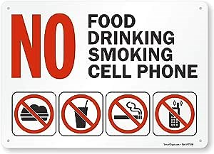SmartSign "No Food, Drinking, Smoking, Cell Phone" Sign | 10" x 14" Plastic