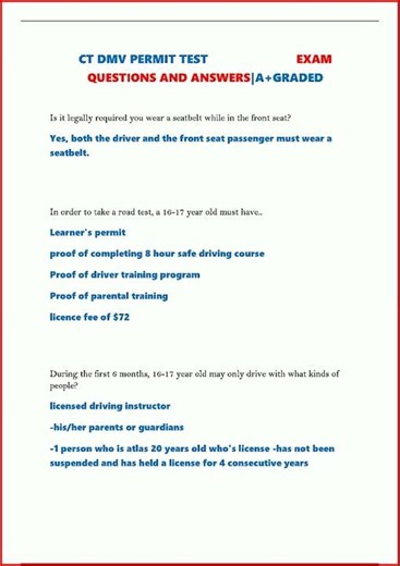 Ct Dmv Permit Test Actual Exam Questions And Answersagraded3 video