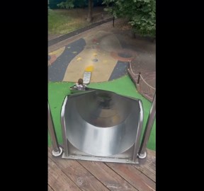 Man tumbles off steep slide in Delegatsky Park mishap, Moscow, Russia
