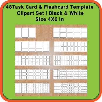 48 Task Card & Flashcard Template Clipart Set | Black & White Size 4x6 Inch.