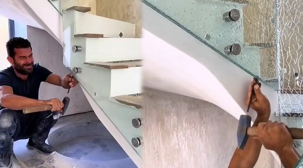 Skilled Worker Handling Glass Panel Breakage With Precision