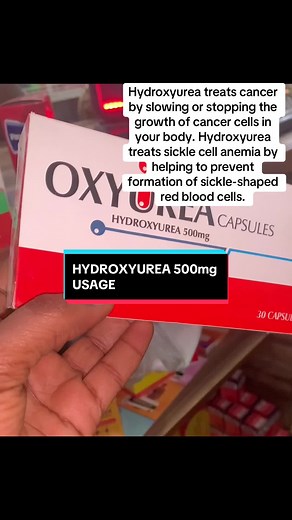 Hydroxyurea treats cancer by slowing or stopping the growth of cancer cells in your body. Hydroxyurea treats sickle cell anemia by helping to prevent formation of sickle-shaped red blood cells.#HYDROXYUREA #pharmacy #pharmacytiktok #ebestpharmacy #cancertreatment #Anemia #prevention #Fypp
