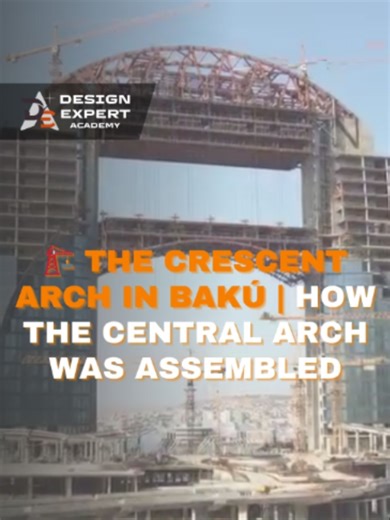 🏗️ The Crescent Arch in Baku: how the central arch was assembled in timelapse ✨ This timelapse shows the assembly of the central span of The Crescent Arch in Baku, one of the most visually striking stages of the project. The erection of the middle arch piece turns the process into a remarkable structural and construction sequence. ✨🏗️ Beyond the visual impact, this type of operation requires a highly controlled lifting sequence, precise coordination between teams, and careful structural fit-up
