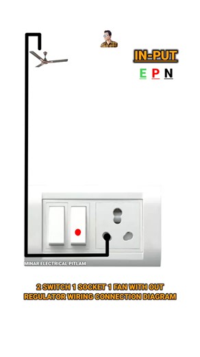 13K views · 154 reactions | 2 Switch 1 Socket 1 Ceiling Fan Without Regulator Connection Diagram #housewiring #ceilingfanconnection | minar electrical pitlam | Facebook