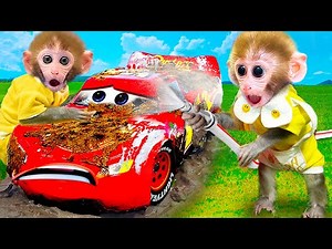 MONKEY WASHING MC QUEEN CAR - ANIMAL VIDEOS