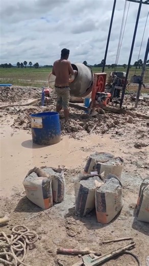 Putting Cement into Mixing Machine #shorts #DIY #concrete