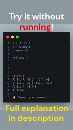 Python copy() vs original list 🤯 #pythonquiz #quiz #subscribe #coding #ai #programminglanguage