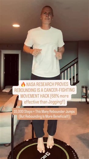 🔥REBOUNDING: THE CANCER-FIGHTING MOVEMENT HACK Bouncing isn’t just fun—it’s powerful terrain therapy. And just 10 minutes = 10,000 steps in biological benefit. Most people aim for 10,000 steps a day. But did you know you can get the same metabolic and cardiovascular benefit with just 2,000–3,000 jumps on a rebounder? That’s just 10–15 minutes of light bouncing. But here’s the kicker: Rebounding does MORE than walking. It’s one of the only movements that: ✅ Activates the lymphatic system in all 