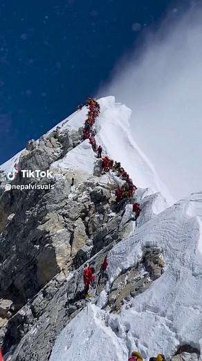 Queue of climbers on Everest 🎥 ifmga_guide_gurung_ashish #nepal #mountains #fypage #everest2023 #himalayas