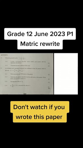 June 2023 Matric rewrite exam: Geometric Sequence, common ratio, convergent of series. #mathspastpaper #mathematics #sumtoinfinity #sum #grade12 #GeometricSequence #mathsgrade12 #Academiaelearning #exams #sumtoinfinity #junepastpaper #June2023 #mathematics #mathspastpaper