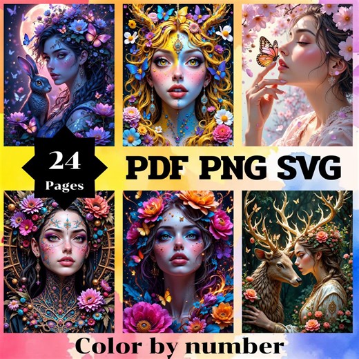 Color by Number, 24 Pages, 24 Colors, for Adults, Printable, A3, PDF, PNG, SVG File, Digital, Instant Download, Paint by Numbers - Etsy