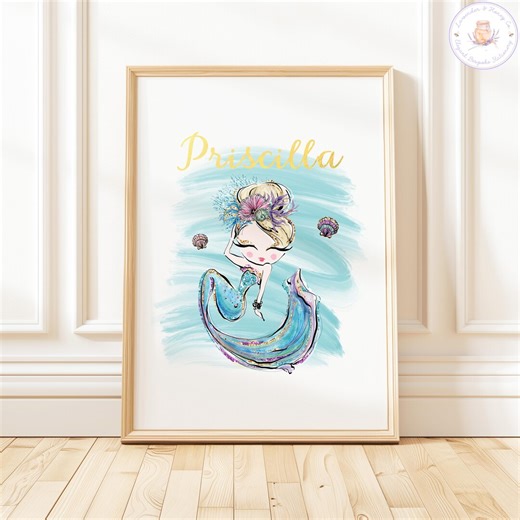 Personalized Mermaid Foil Print, Custom Mermaid Nursery Decor, Nursery Wall Art, Gold Foil Prints, Mermaid Baby Shower Gift, Girls Name Sign - Etsy