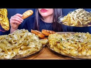 ASMR EATING CREAMY PASTA + MAC N CHEESE MUKBANG