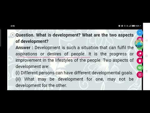 What is development? What are the two aspects of development?